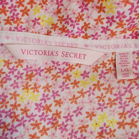 Victorias Secret Pajama Top Womens Large Button Down Pink Ditsy Floral Polka Dot - Picture 7 of 10